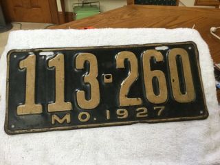 Rare 1927 Vintage Missouri License Plate All 113 - 260