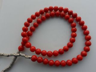 Vintage Antique Natural Carved Red Coral Round Beads Necklace 18” Long - 24 Grams