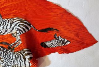 RARE Auth Hermes Scarf ' Les Zebres II ' Plisse Pleated Scarf Carre 90cm 7