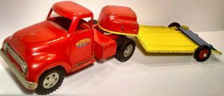 Vintage 1950 ' s Tonka Toys Mound Metalcraft Truck And Trailer/Car Hauler W/Decals 2
