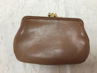 Coach RARE vintage Taupe leather double kiss lock frame coin purse wallet 4