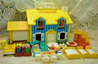 Vintage Fisher Price Little People Play Family Yellow House 952 Complete 30 Pc