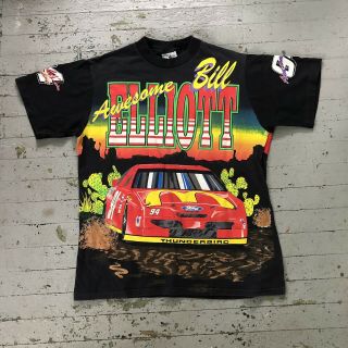 Vintage 90’s Nascar Bill Elliott Car Racing All Over Print T - Shirt