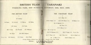 24.  5.  1930 TARANAKI v BRITISH LIONS,  at Pukekura Park,  Plymouth,  RARE 3