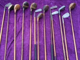 Vintage Golf Clubs - Set Of 13 Mostly Hickory Morris And Others