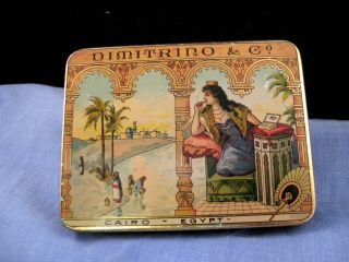 Vintage Enamel Egyptian Dimitrino & Co Cigarette Tin Storage Box Egypt Cairo