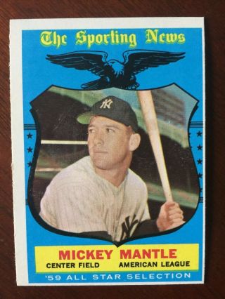 1959 Topps Mickey Mantle All Star Baseball Card No Major Creases - Vintage
