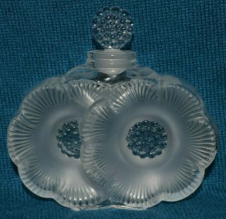 Vintage Lalique Crystal Perfume Bottle Deux Fleurs Signed Flowers