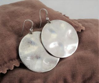 Ippolita Gleaming Sterling Silver Ripple Disc Earrings 1.  5 " Designer - Estate