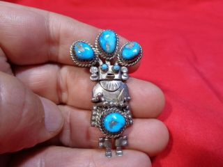 Vintage Native American Turquoise & Sterling Silver Kachina Pin Pendant