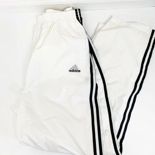 Vtg Adidas Mens Medium White Black 3 - Stripe Nylon Windbreaker Track Rip Off Pant