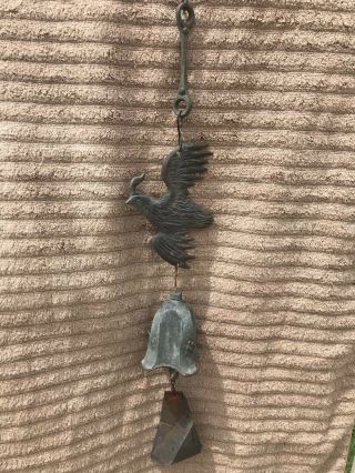 Vintage Cast Bronze? Wind Bell Chime Signed Southwest Quail 28 Inches