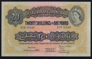 East Africa - - - - - 20 Shillings 1955 - - - - - Xf / A - Unc - - - - - Rare - - -