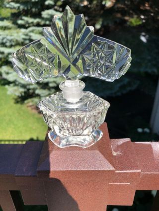Antique/vintage Art Deco Cut Crystal Glass Perfume Bottle W/ Stopper (045