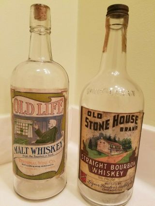 Vintage Bourbon Whiskey Labeled Quart Bottles