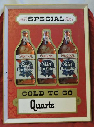 Scarce Vintage Pabst Blue Ribbon Beer Sign " Special Quarts To Go " 23 " X 17 "