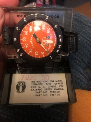 Vintage Aqua Lung Calypso Depth Gauge Wrist Watch Style 200ft Nib