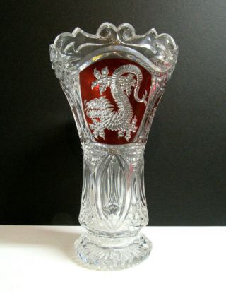 Vintage Dragon Chinese Bleikristall Crystal Glass Flower Bouquet Vase