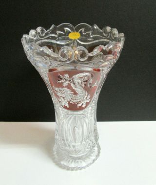 Vintage DRAGON Chinese Bleikristall Crystal Glass Flower Bouquet Vase 2