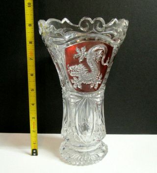 Vintage DRAGON Chinese Bleikristall Crystal Glass Flower Bouquet Vase 5