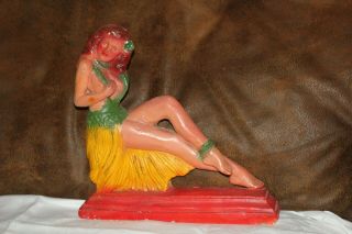 Vintage Chalkware Hawaiian Hula Girl 11 " High
