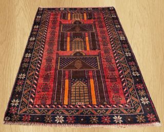 Hand Knotted Vintage Afghan Sheldon Balouch Prayer Wool Area Rug 4 X 3 Ft (1868)