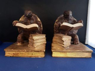 Sterling Industries Turtles On Book Hand Painted Bronze Finish Vintage Bookends