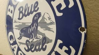 VINTAGE BOLENE GASOLINE PORCELAIN BLUE SEAL MOTOR OIL SERVICE STATION PUMP SIGN 3