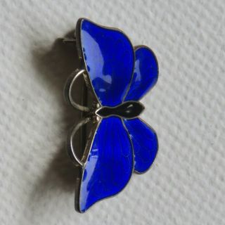 Vintage Denmark Sterling Silver Blue Enamel Butterfly Brooch By Volmar Bahner