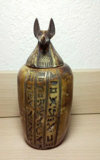 Incredible Vintage,  Egyptian Revival Carved Soapstone Figural Lidded Vase