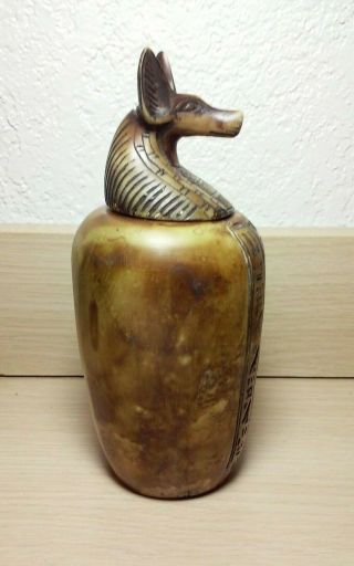 Incredible vintage,  Egyptian Revival carved soapstone figural lidded vase 3