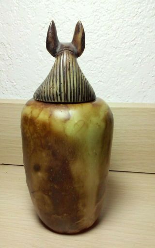 Incredible vintage,  Egyptian Revival carved soapstone figural lidded vase 4