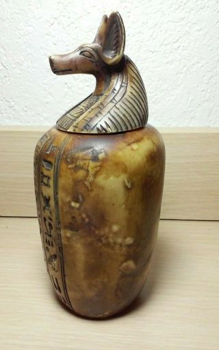 Incredible vintage,  Egyptian Revival carved soapstone figural lidded vase 5