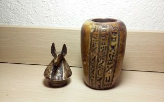 Incredible vintage,  Egyptian Revival carved soapstone figural lidded vase 8