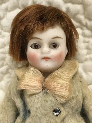 Antique German All Bisque Mignonette Flapper Doll Glass Eyes Clothing