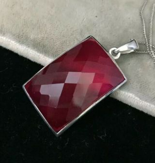 Vintage Jewellery Fabulous Sterling Silver And Real Ruby Pendant With Chain