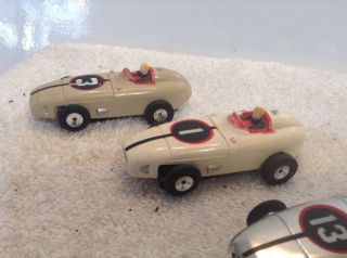 3 Vintage Aurora T - Jet HO Slot Car Indy F1 Racer Race Cars Chrome,  Tan,  & White 3