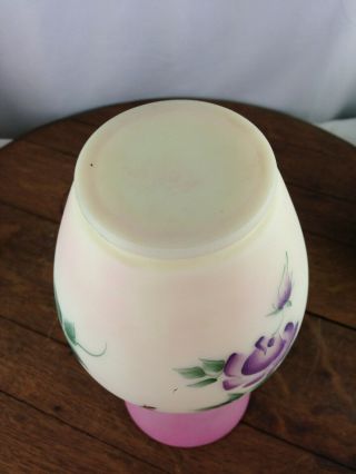 Vintage Signed Fenton Burmese Hand Painted Floral Vase Pink/Green/Purple P2 4