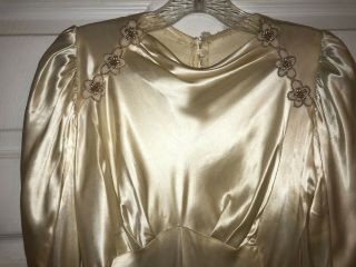 Vintage 1930 ' s Gatsby Bias Cut Satin Beaded Wedding Gown Train Dress S ASIS 3