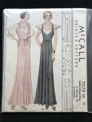 Rare Vintage 1930s Art Deco Gown Mccall Dress Pattern 7079 Size 14