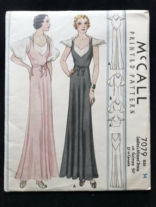 Rare Vintage 1930s Art Deco Gown McCall Dress Pattern 7079 Size 14 2