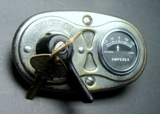 Vintage Orig 1926 - 1927 Model T Ford Key Ignition - Switch - Amp Gauge - Dash Bezel