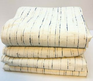 Vtg Curtains Pinch Pleat Nubby Linen Blue Cream Beige Mid Century 60s 4 Panels