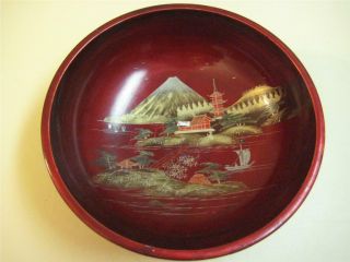 Old Vintage Rare Large Lacquer Wood Japanese Hand Painted Bowl