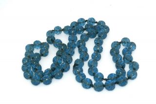 Antique 12mm Chinese Peking Blue Glass Bead Necklace 38 " Strand