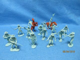 Marx Vintage Zorro/alamo Matched Light Blue Mexican Soldiers X 15,  2 Horses