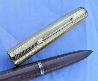 Vintage First Year Aerometric Parker 51 Cocoa Fountain Pen 1/10 12k Gold Fil Cap