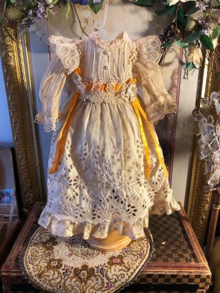 Gorgeous Antique/vintage Cotton & Organza Lace Trim Child Doll Dress