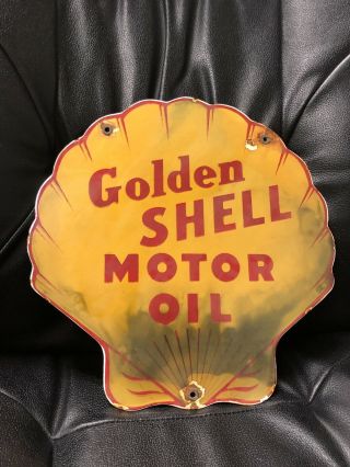 Vintage Golden Shell Motor Oil Porcelain Gas Station Sign