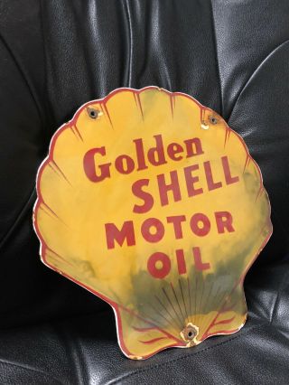 Vintage Golden Shell Motor Oil Porcelain Gas Station Sign 2